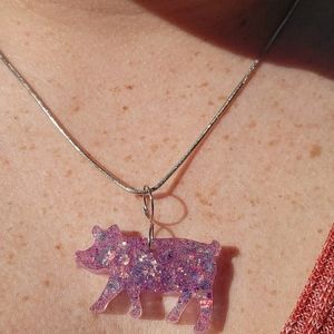 Handmade glitter pig necklace